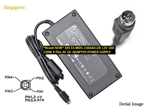 *Brand NEW*AC DC ADAPTER DELTA 12V 10A AC100-240V 50/60Hz 120W MDS-150AAS12B 4 Pins POWER SUPPLY - Click Image to Close